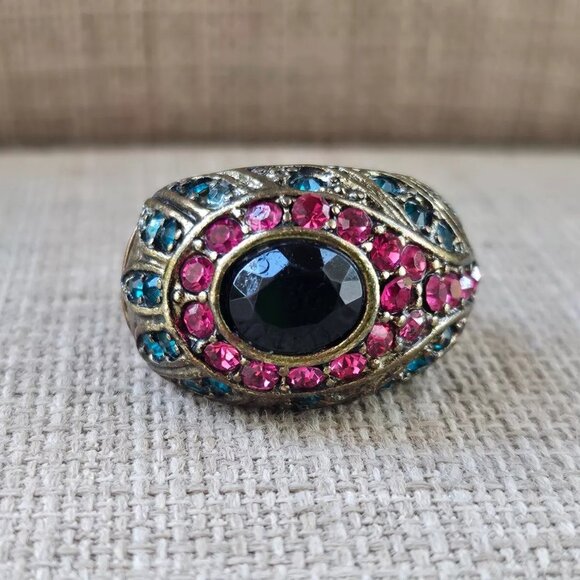 Women Ring Blue/Pink Crystals Accent Fashion Jewelry Size adjustable - Picture 2 of 12